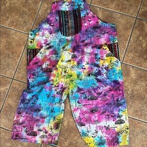 Rising International TieDye Shortalls with Mushrooms and Butterflies Size XL